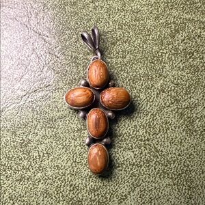 Rustic Silver and Redwood Cross Pendant